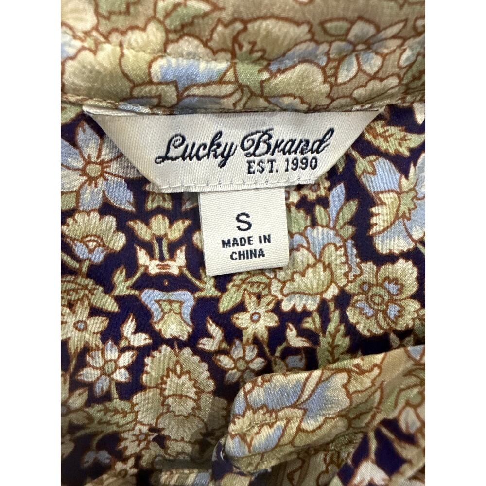 Lucky Brand 100% Silk Tassel Tie Floral Boho Blouse NWT Size Small Beige Top - Picture 7 of 10